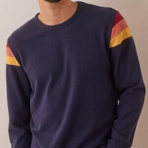 Marine Layer Indigo Brushed Jersey Sweatshirt with Contrast Sleeves